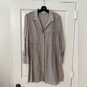 Tuckernuck Brown and White Striped Florence Shirt dress